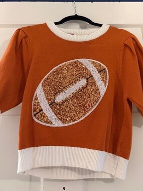 Peach Love California Orange Knit Sweater with White Trim and Glitter Football